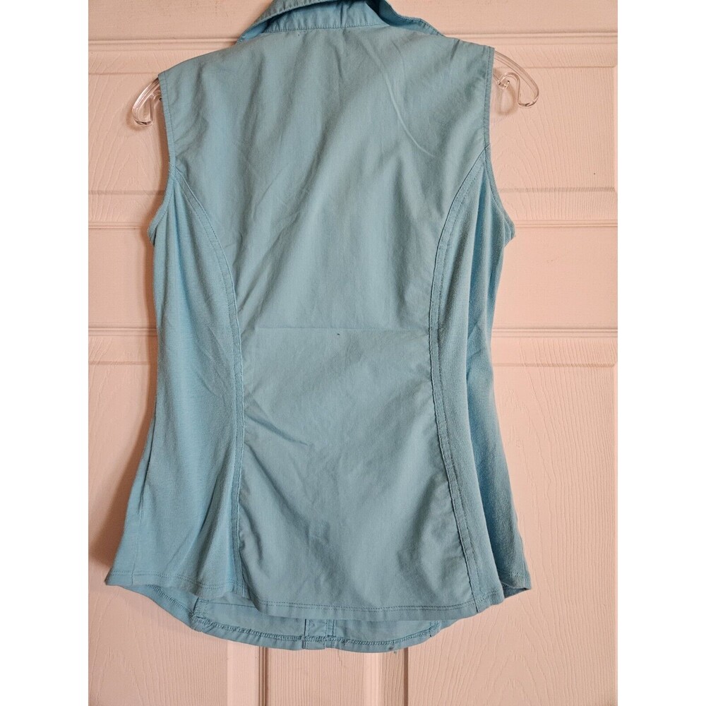 ZAC & RACHEL Blue SLEEVELESS BUTTON FRONT ROUNDED HEM BLOUSE/TOP Small Collared - Picture 5 of 6